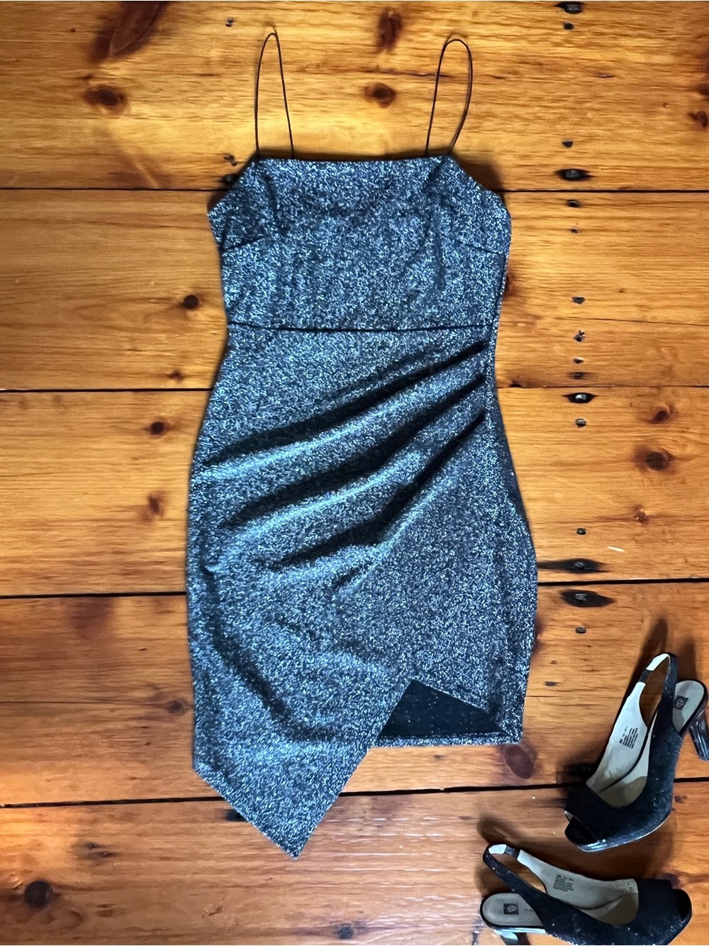 NWT Windsor Metallic Silver Asymmetrical Slip Dress M
